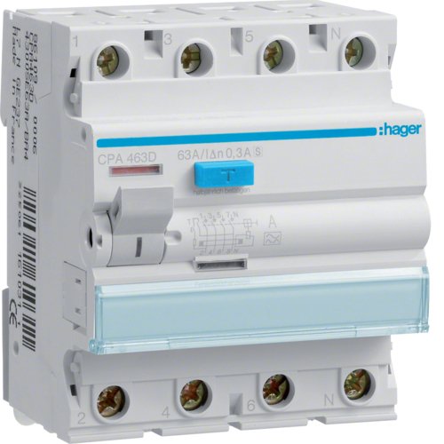 EAN 3250611610328 - Hager CPA463D corta circuito Interruptor diferencial Type S 4 módulo(s) imagen 1