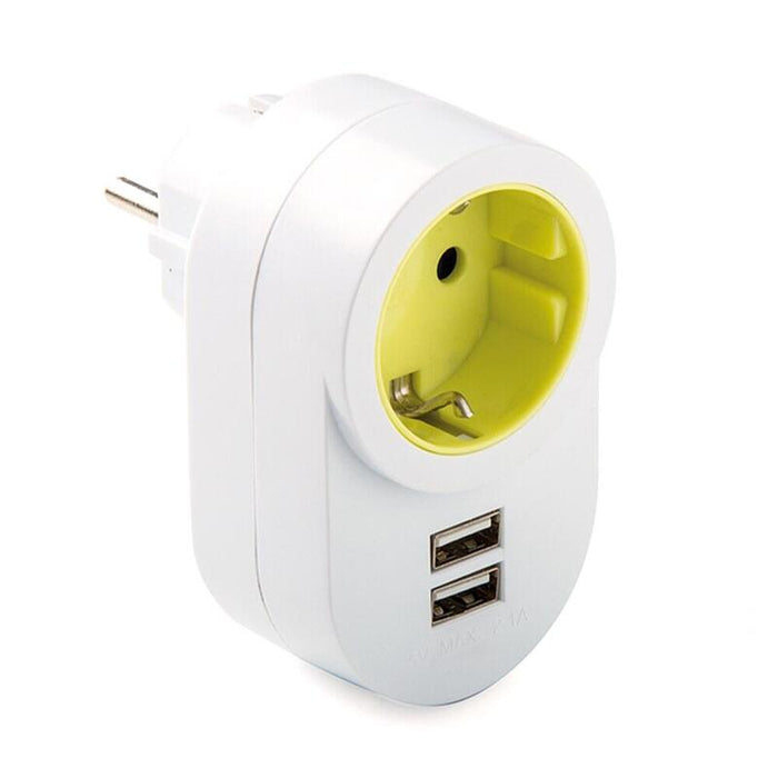 Adaptador 1 Toma 2p+T Schuko Con 2 Usb-A 2,1a 5 V Blanco