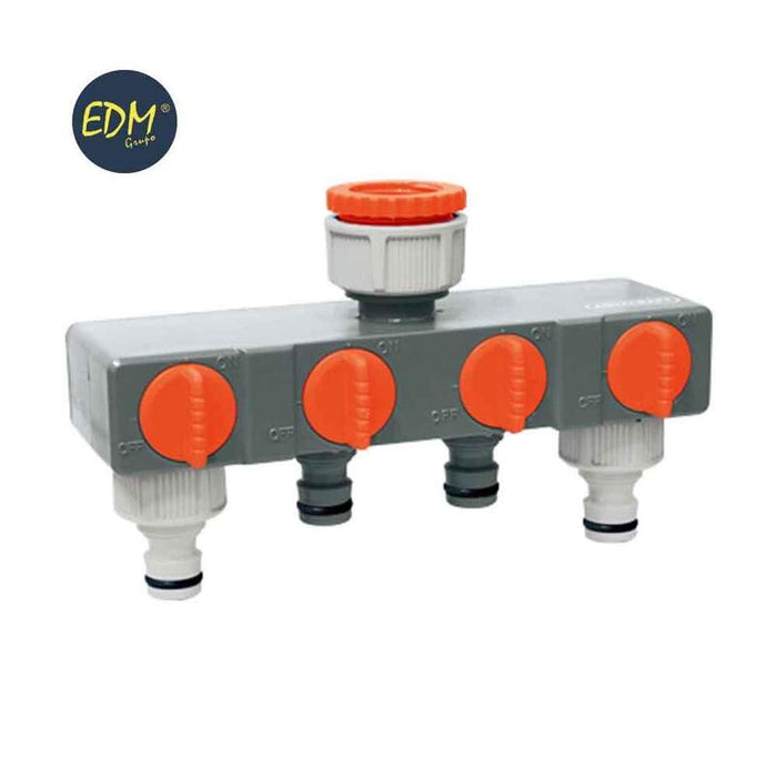 Adaptador 4 Vias Para Grifo De Jardin Con Enchufes Rapidos 19mm 3/4" Edm