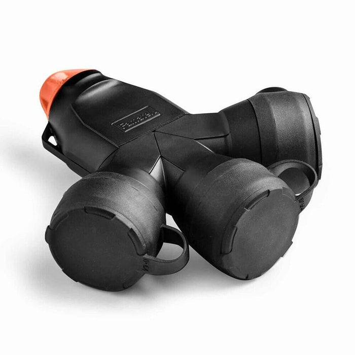 Adaptador Con Tapa De Goma 3 Tomas Schuko 2p+T 16a 250v, Ip54, Negro, Máx. 1,5 X 2,5 Mm²