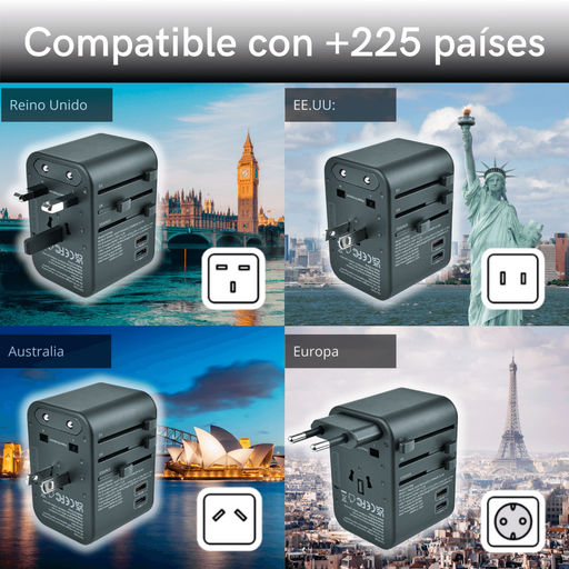Adaptador Enchufe Universal 35.5W Pd Carga Rápida. De Viaje 3 Usb + 2 Usb-C