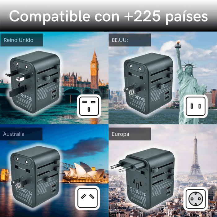 Adaptador Enchufe Universal 35.5W Pd Carga Rápida. De Viaje 3 Usb + 2 Usb-C
