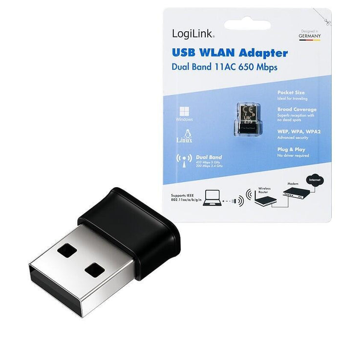 Adaptador Lan Dual Band, 802.11ac, Usb 2.0,  650 Mbps (Nano)Logilink
