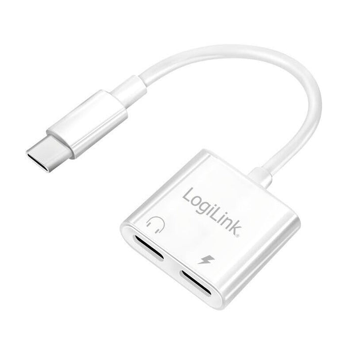 Logilink Usb-C Audio Adapter, Usb-C/M To 2x Usb-C/F, 60w Pd, White