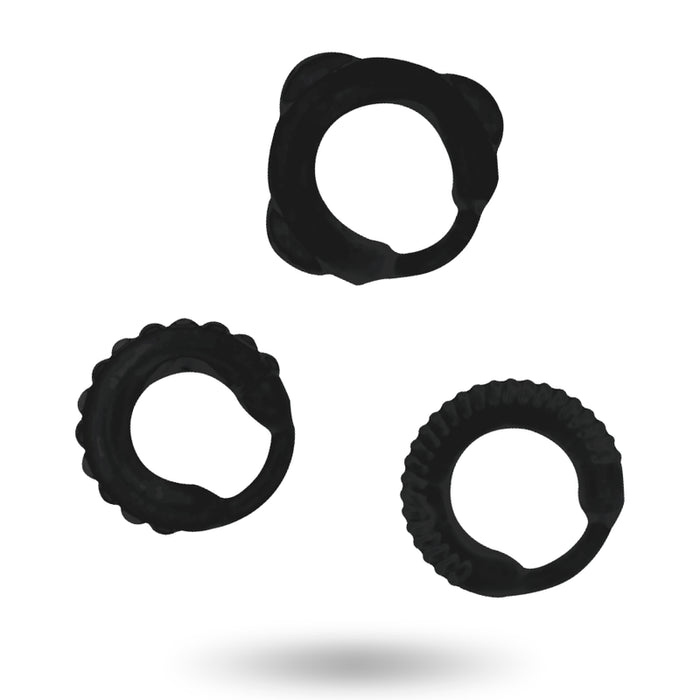 Addicted Toys - Set 3 Anillos Pene Negro