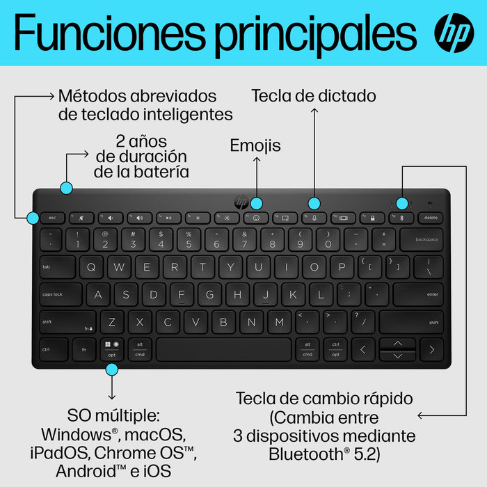 EAN 0196548516216 - HP 355 Compact Multi-Device Keyboard teclado Hogar Negro imagen 8