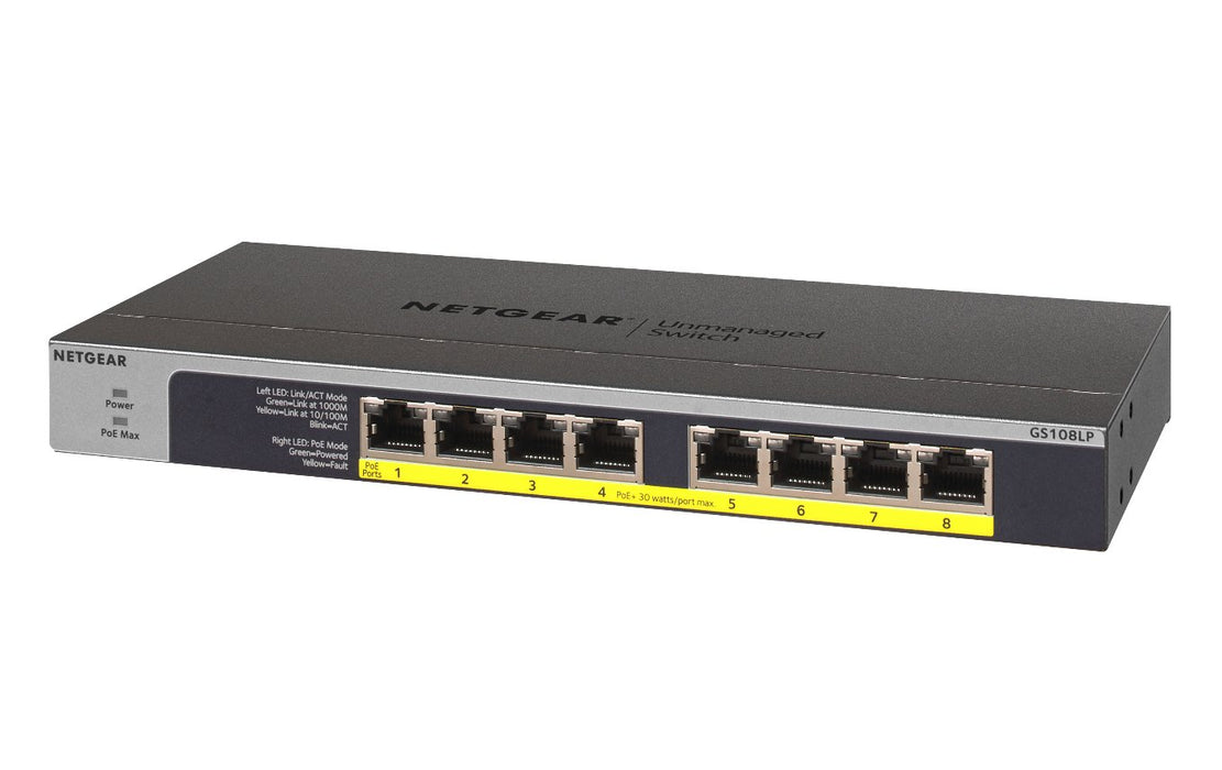 EAN 0606449134971 - NETGEAR GS108LP No administrado Gigabit Ethernet (10/100/1000) Energía sobre Ethernet (PoE) 1U Negro, Gri imagen 4