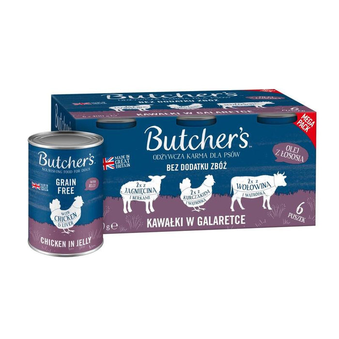 Alimento Para Perros Receta Original De Carnicero En Jalea Mezcla De Sabores Con Trozos De Hígado O Riñon En Jalea  6 X 400g