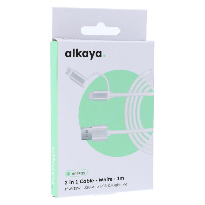 Alkaya Speed Flex 2 In 1 Usb-C - Lightning Hochglanz 15w/12w, 1 M Blanco