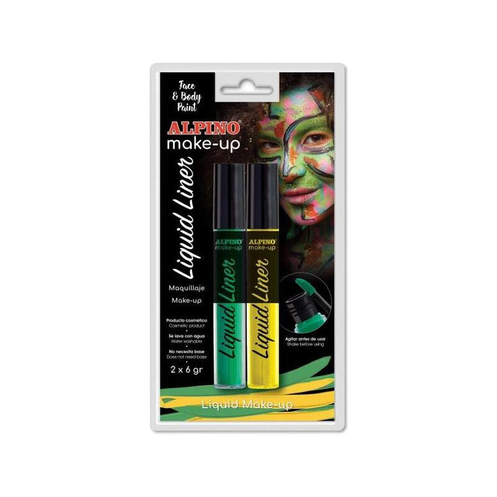 Alpino Make-Up Liquid Liner Pack Con 2 Botes De Maquillaje Liquido Con Aplicador - Se Lava Con Agua - Testado