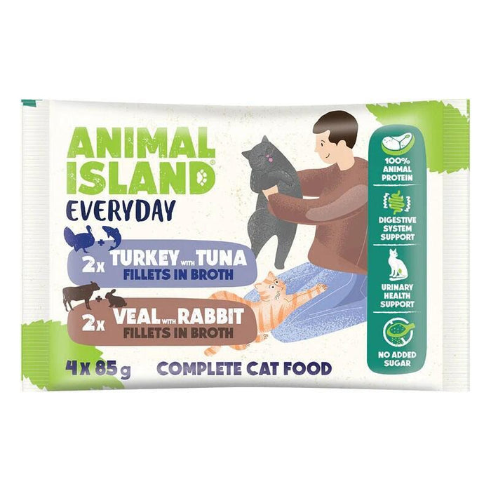 Animal Island Veal / Rabbit & Turkey / Tuna Fillets In Broth - Comida Húmeda Para Gatos - 4x85g