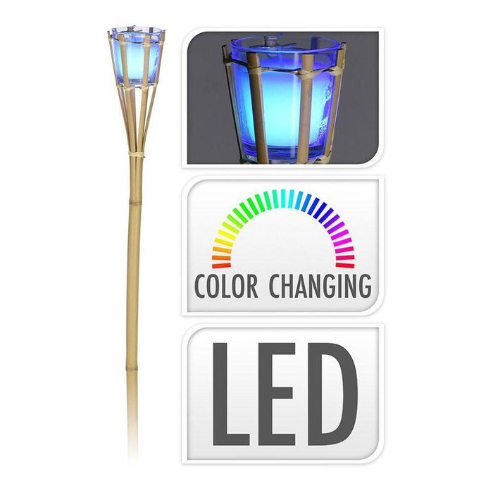 Antorcha De Bamboo Color Natural Con Vela De Led Rgb Y Perfumada A Pilas 77cm