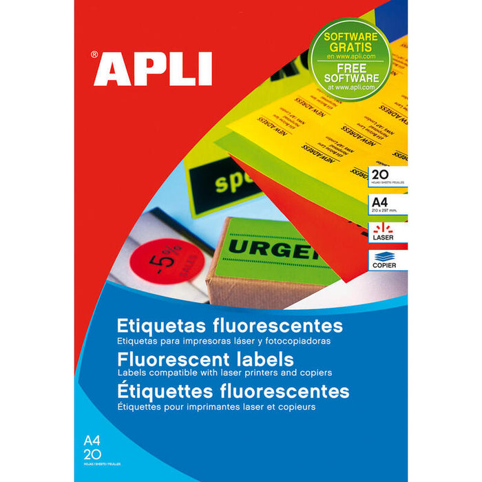 Apli 02878 Etiqueta Autoadhesiva Rectángulo Permanente Amarillo 20 Pieza(S)