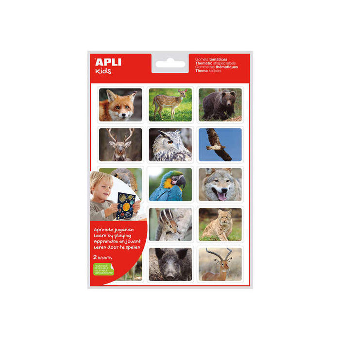 Apli Bolsa De Gomets Realistas Animales En Su Habitat - 30 Gomets Rectangulares Tematicos - Adhesivo Removible -