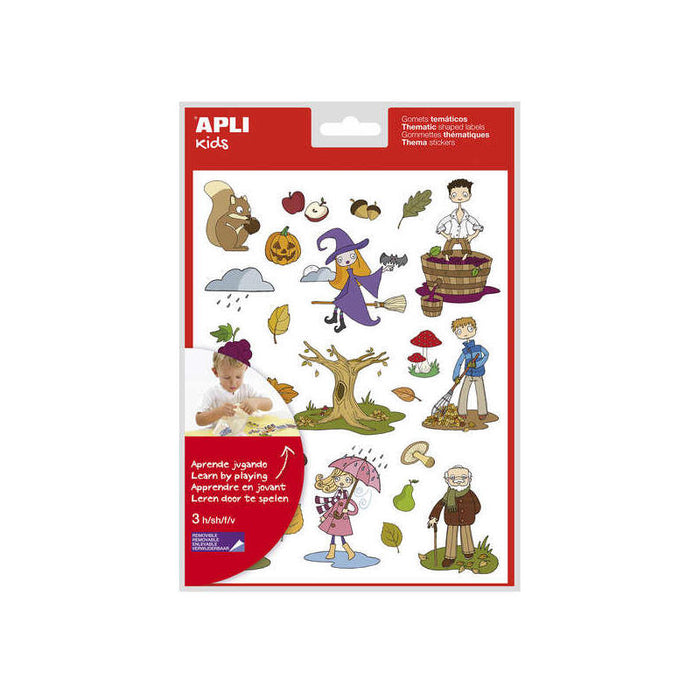 Apli Bolsa De Gomets Tematicos El Otoño - 72 Gomets En 3 Hojas - Adhesivo Removible - Ilustraciones Educativas -