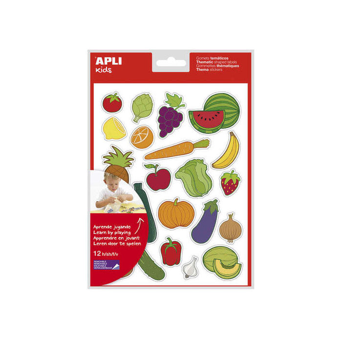 Apli Bolsa De Gomets Tematicos Frutas Y Verduras - 276 Gomets - Adhesivo Removible - Desarrollados Con Educadores -