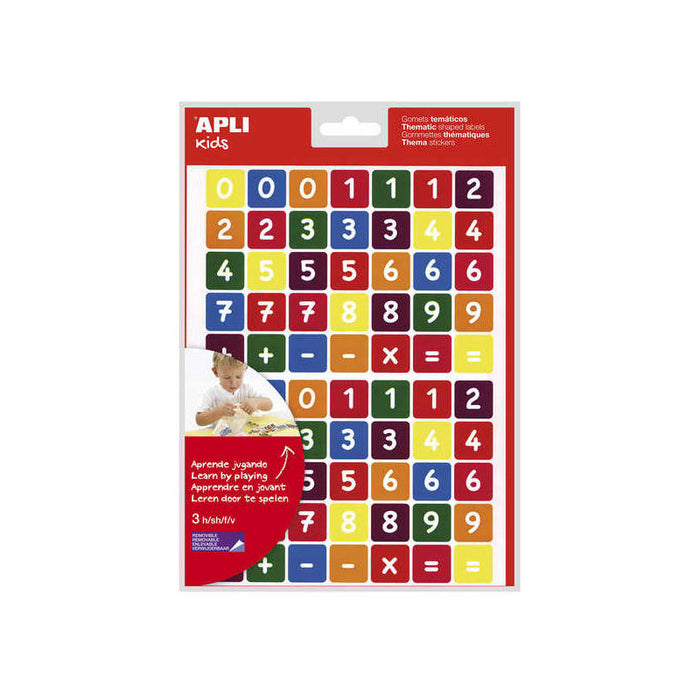 Apli Bolsa De Gomets Tematicos Los Numeros - 210 Gomets En 3 Hojas - Adhesivo Removible - Aprendizaje De Numeros Y