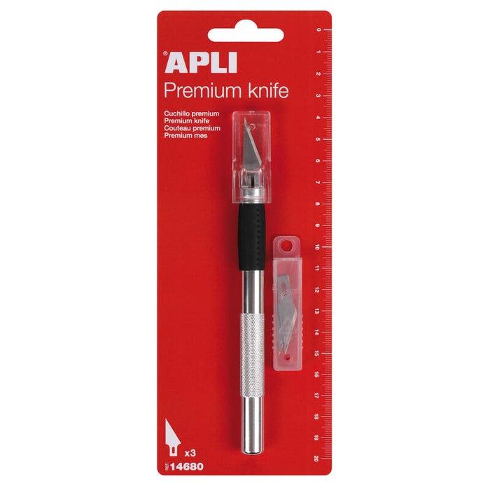 Apli Cuchillo Hobby De Precision Premium - 15mm - Hoja De Acero Inoxidable - Acabado Soft - Reemplazo Facil De Cuchilla - Incluye 3 Cuchillas De Recambio