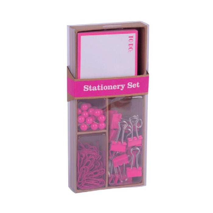 Apli Fluor Collection Set De Oficina Rosa - 25 Pins, 80 Clips De 28mm, 20 Pinzas Abatibles De 19mm, Notas Adhesivas De 100 Hojas En Rosa Fluor - Diseño Moderno Y Llamativo