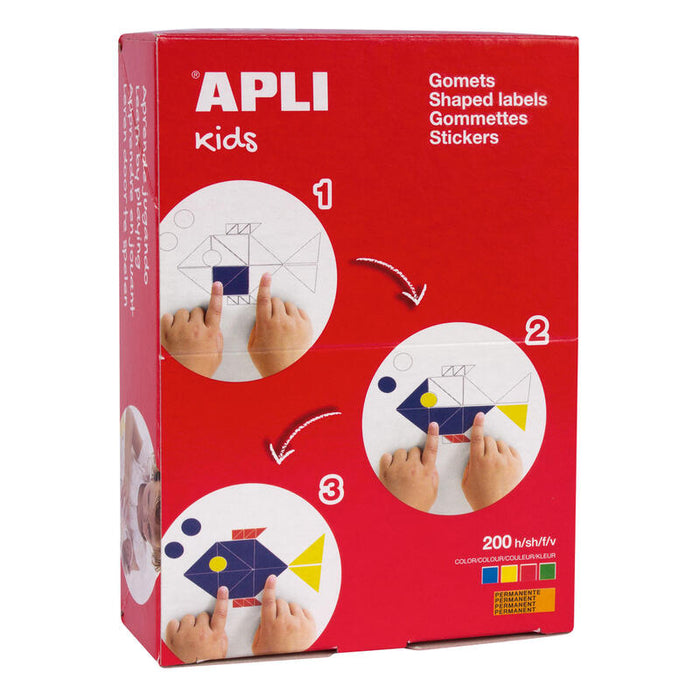 Apli Gomets Cuadrados Adhesivo Permanente - 12x12mm, 17x17mm Y 23x23mm - 200 Hojas En Colores Surtidos - Desarrollo De Habilidades Y Capacidades En Niños