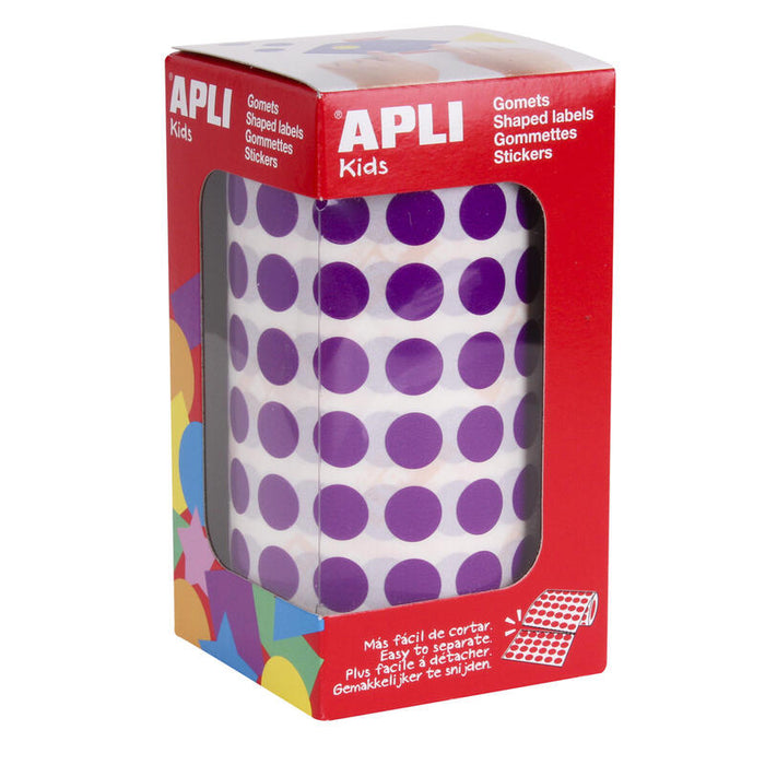 Apli Gomets Redondos Lila Ø 10.5mm - 59 Hojas Pretroqueladas - 5192 Gomets Por Rollo - Ideal Para Escuelas Y Talleres Infantiles
