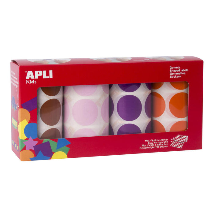 Apli Gomets Redondos Ø 33mm - Colores Surtidos - Adhesivo Permanente - 4 Rollos Por Pack - 2832 Gomets - Ideal Para Desarrollar La Psicomotricidad Fina En Guarderias