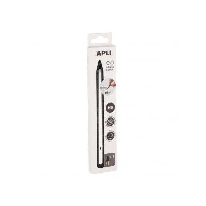 Apli Infinite Pencil Pack De Lapiz Infinito Hb + Mina De Recambio + Tapon Protector - Para Escribir Hasta 16km - Color