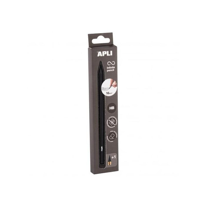 Apli Infinite Pencil Pack De Lapiz Infinito Hb + Mina De Recambio + Tapon Protector - Para Escribir Hasta 16km - Color