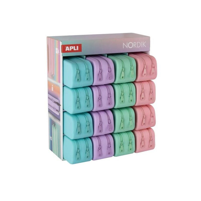 Apli Nordik Expositor De 16 Estuches De Silicona Rectangulares Dobles - Doble Compartimento - Medidas 75x185x63mm -