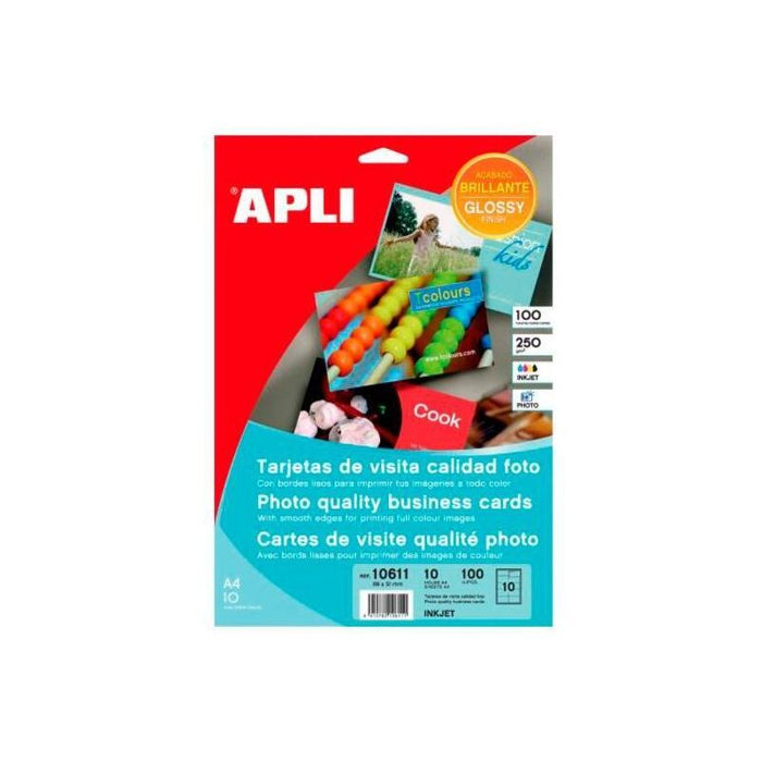 Apli Tarjetas De Visita Cantos Rectos 89x51mm 250g Blanco Brillante -10 Hojas-