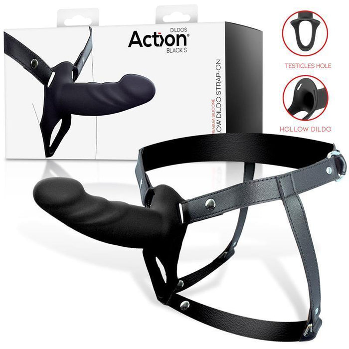 Arnés Strap-On Con Dildo Hueco Silicona Premium Talla S Negro