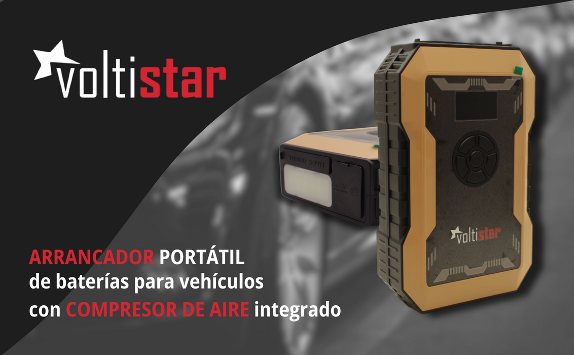 Arrancador De Bateria Con Compresor De Aire 10000Mah Inteligente Hasta 5L Gasolina Y 3L Diesel