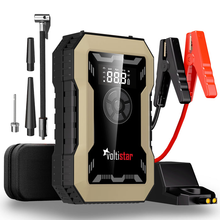 Arrancador De Bateria Con Compresor De Aire 10000Mah Inteligente Hasta 5L Gasolina Y 3L Diesel