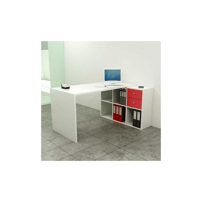 Artexport Mesa Escritorio Home Office Con Lateral Estantería De 6 Cubos Tablero De 22mm Blanco - Desmontado-