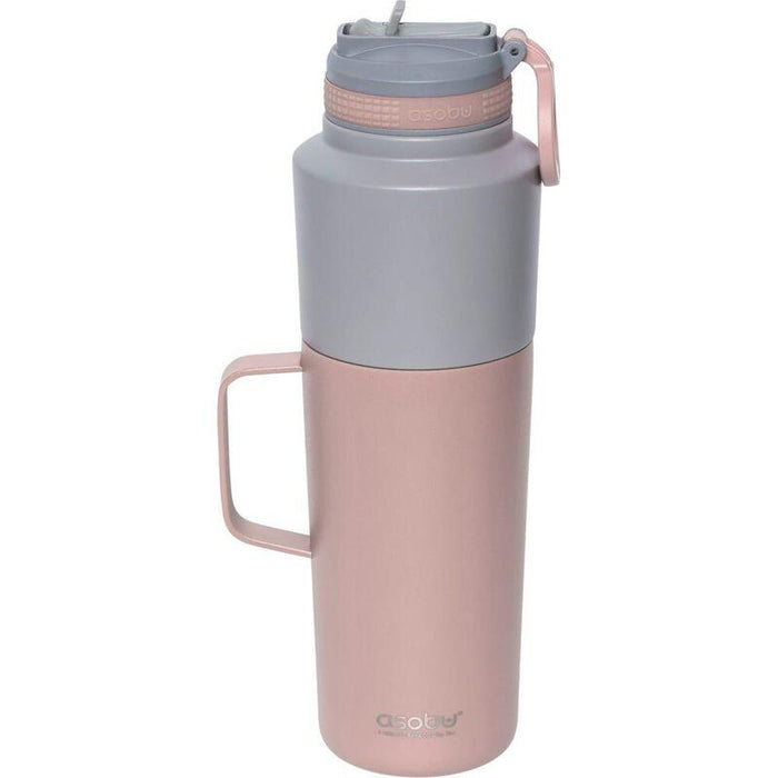 Asobu Twin Pack Botella Con Taza Rosa, 0,9 L + 0,6 L