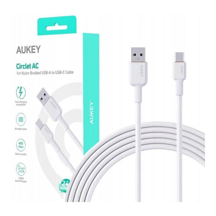 Aukey Cb-Nac1 Usb-C Type-C Power Delivery Pd 60w 3a 1m Nylon Blanco