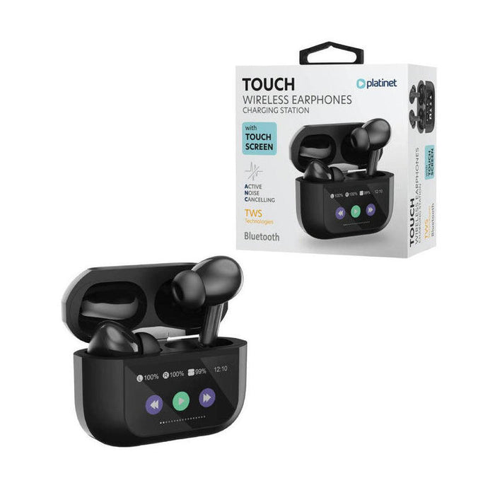 Auriculares Platinet  Tws Bluetooth 5.4 Pantallla Tactil Remoto 300mah Negro Pm1005b