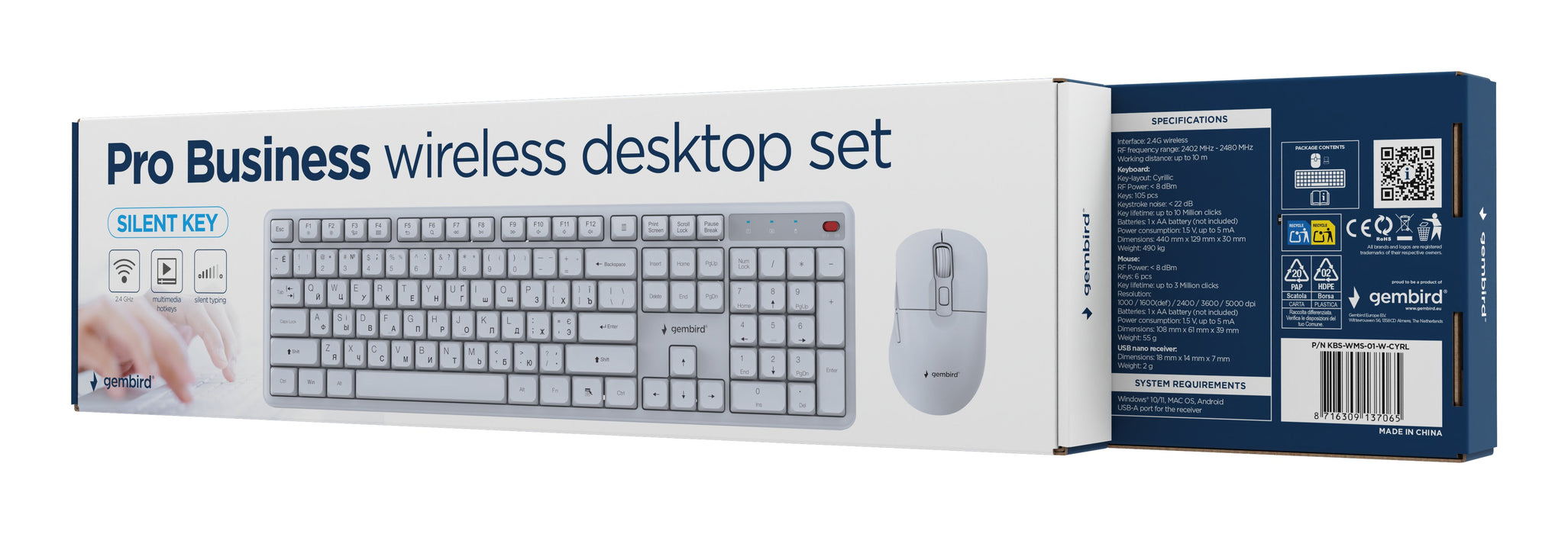 EAN 8716309137065 - Gembird KBS-WMS-01-W-CYRL teclado Ratón incluido Oficina RF inalámbrico QWERTY Internacional de EE.UU., U imagen 5