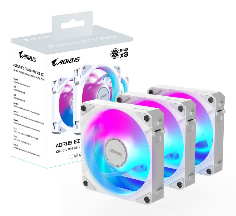 EAN 4719331555214 - GIGABYTE AORUS EZ CHAIN FAN 120 ICE Placa base Ventilador 12 cm Blanco 1 pieza(s) imagen 7