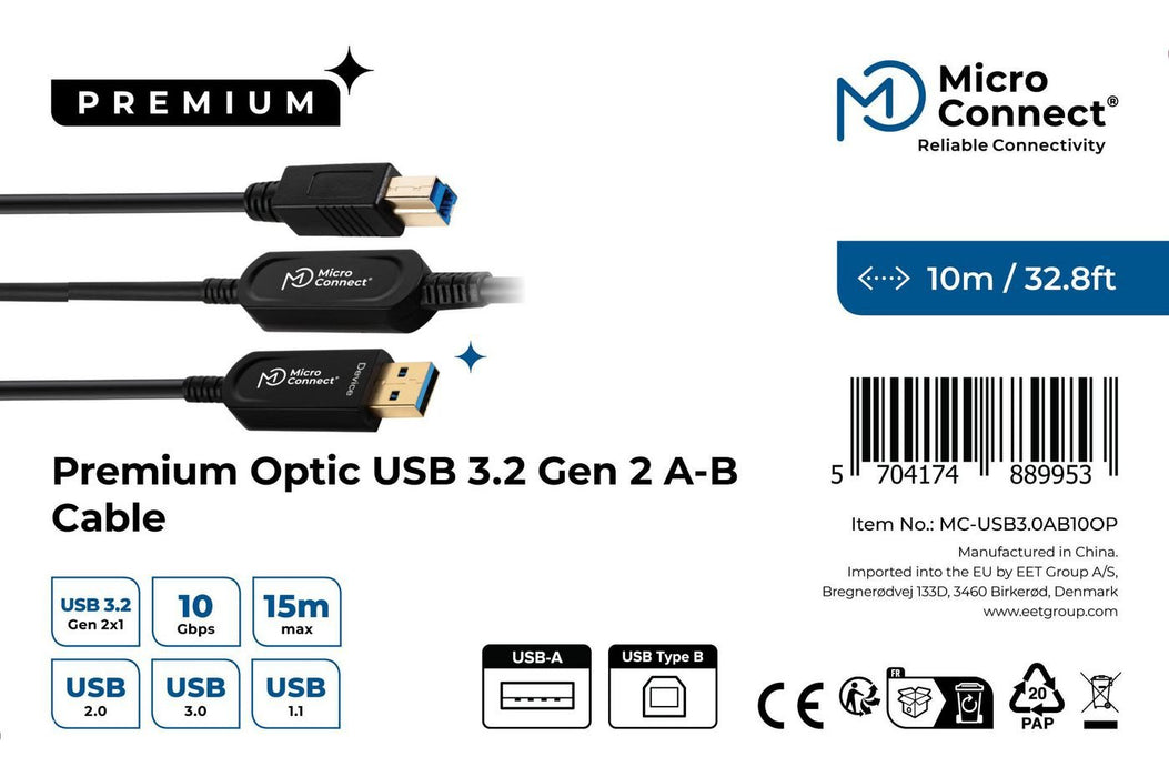 EAN 5704174889953 - Microconnect MC-USB3.0AB10OP cable USB USB 3.2 Gen 2 (3.1 Gen 2) 10 m USB A USB B Negro imagen 3