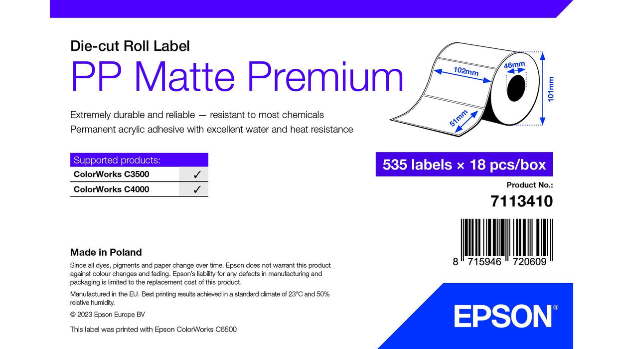 EAN 8715946720609 - Epson 7113410 etiqueta de impresora Blanco Etiqueta para impresora autoadhesiva imagen 1