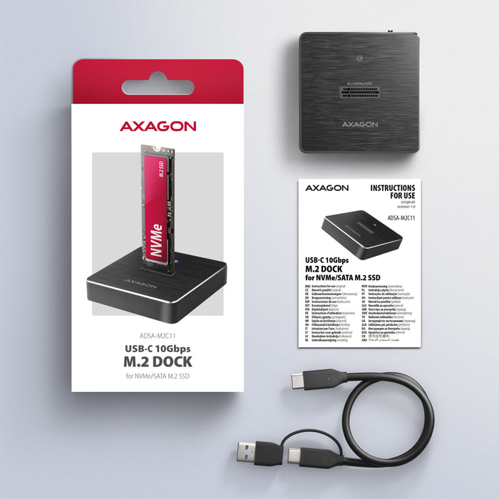 EAN 8595247909596 - Axagon ADSA-M2C11 base de conexión para disco duro USB 3.2 Gen 2 (3.1 Gen 2) Type-C Negro imagen 9