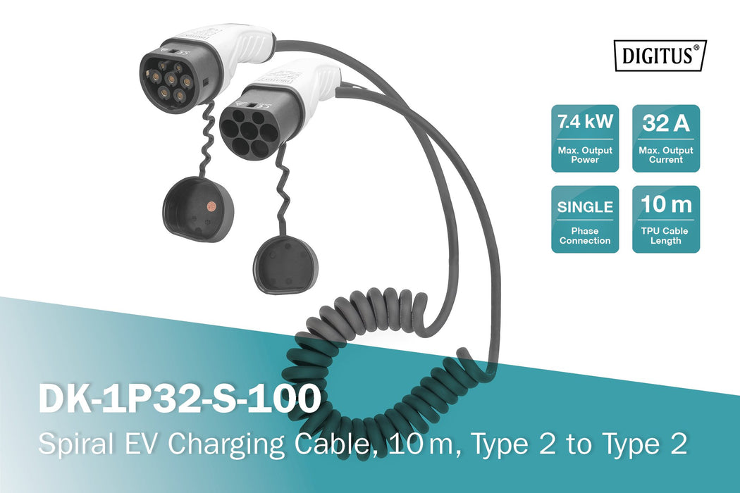 EAN 4016032481492 - Digitus DK-1P32-S-100 cable de carga para vehículo eléctrico Type 2 imagen 3