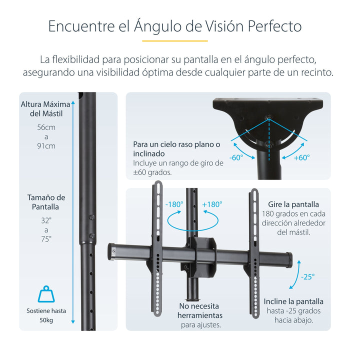 EAN 65030870405 - StarTech.com FPCEILPTBSP soporte para pantalla de señalización 190,5 cm (75") Negro imagen 12