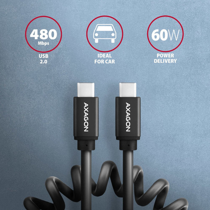 EAN 8595247906236 - Axagon Data and charging USB 2.0 cable 1.1 m long. PD 60W, 3A. Black twisted. cable USB 1,1 m USB C Negro imagen 2