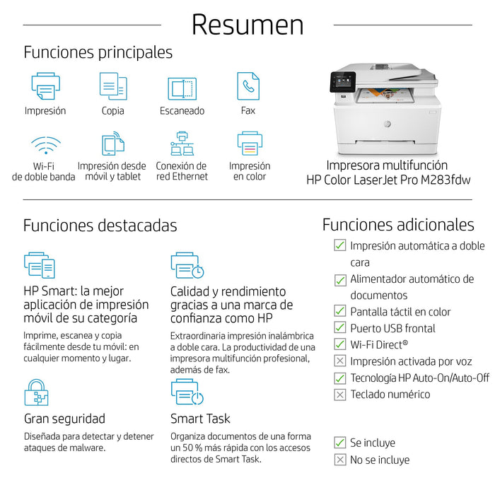 EAN 0193905486779 - HP Color LaserJet Pro MFP M283fdw Laser A4 600 x 600 DPI 21 ppm Wifi imagen 18