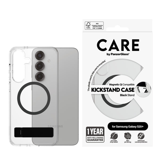 EAN 5715685016486 - PanzerGlass CARE™ by ® Case Transparent w. Black Kickstand & Qi Compatible Samsung Galaxy S25+ funda para imagen 2