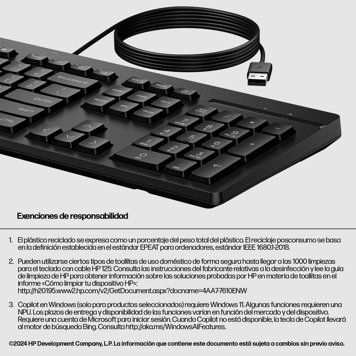 EAN 0195161008061 - HP 125 USB Wired Keyboard teclado Negro imagen 5