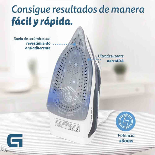 EAN 8426156018041 - Grunkel PL-2600CE plancha Plancha a vapor Suela de cerámica 2600 W Azul imagen 2