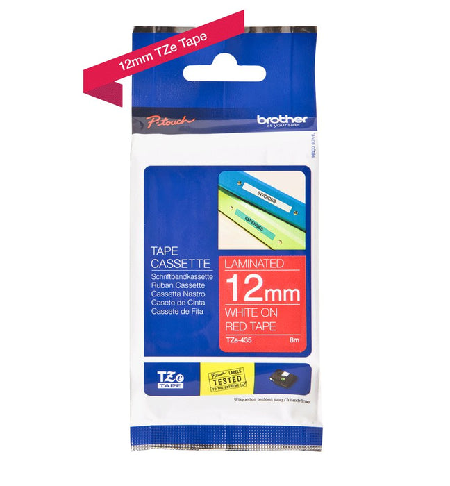 EAN 4977766686297 - Brother TZE-435 cinta para impresora de etiquetas Blanco sobre rojo imagen 2